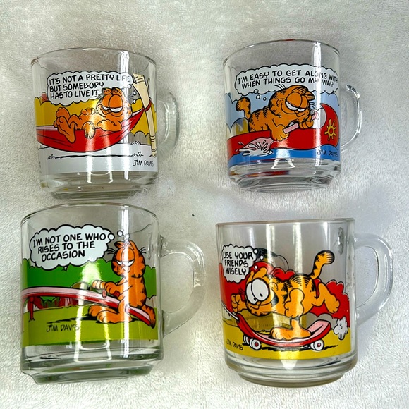 Vintage 1978 McDonald's Set of 4 Garfield/ Odie Glass Cups Mugs Jim Davis Anchor - Picture 1 of 11